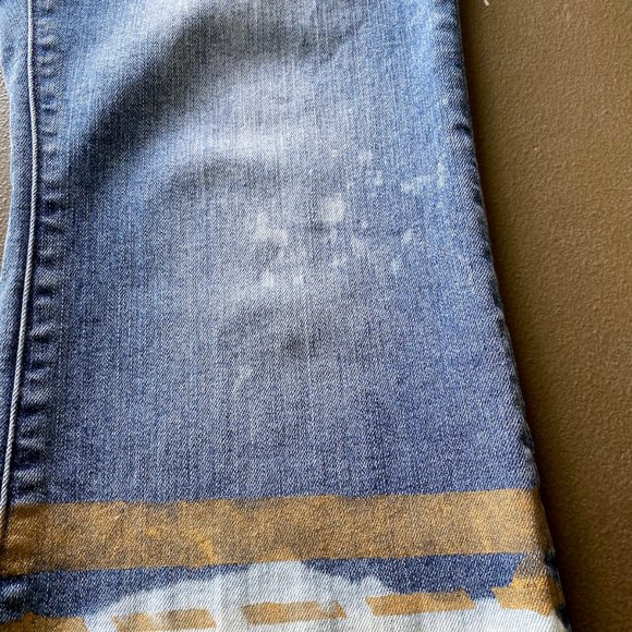 Bohemian Upcycled Artisan Jeans Handpainted Aztec Distressed Denim - Picture 9 of 17